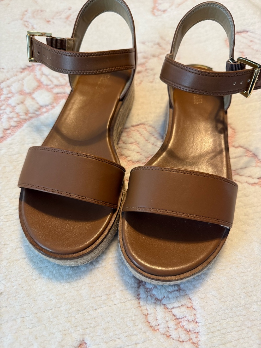 MICHAEL Michael Kors Brown Leather Wedge Sandals with Ankle Strap